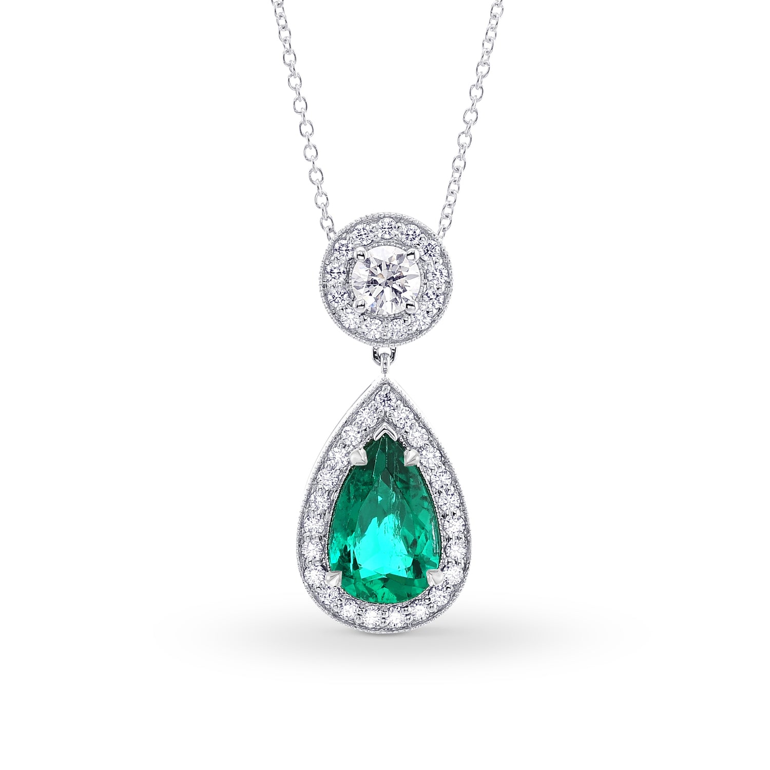 Drop Diamond Halo Pendant with Round Brilliants