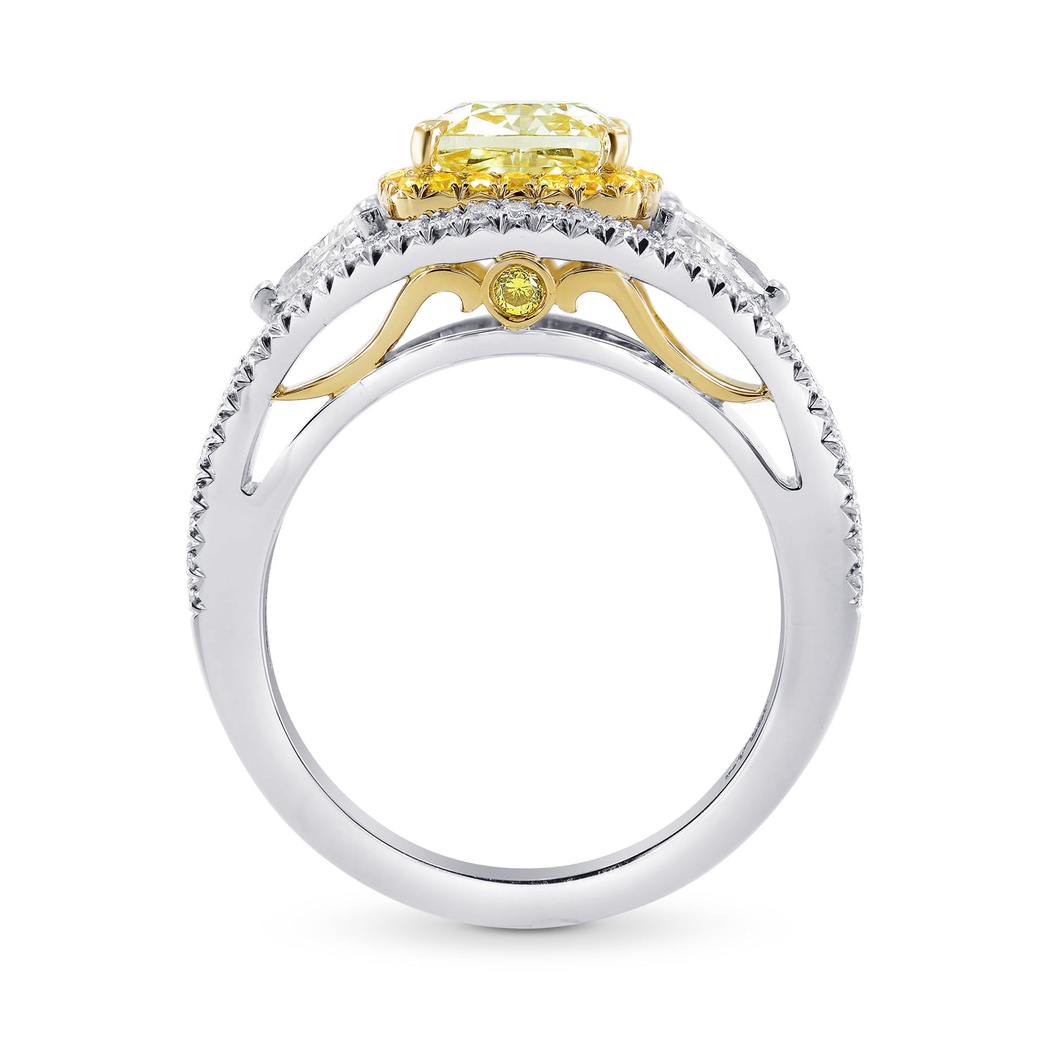 Double Halo Ring Setting with Yellow Diamonds & Triangles - 2