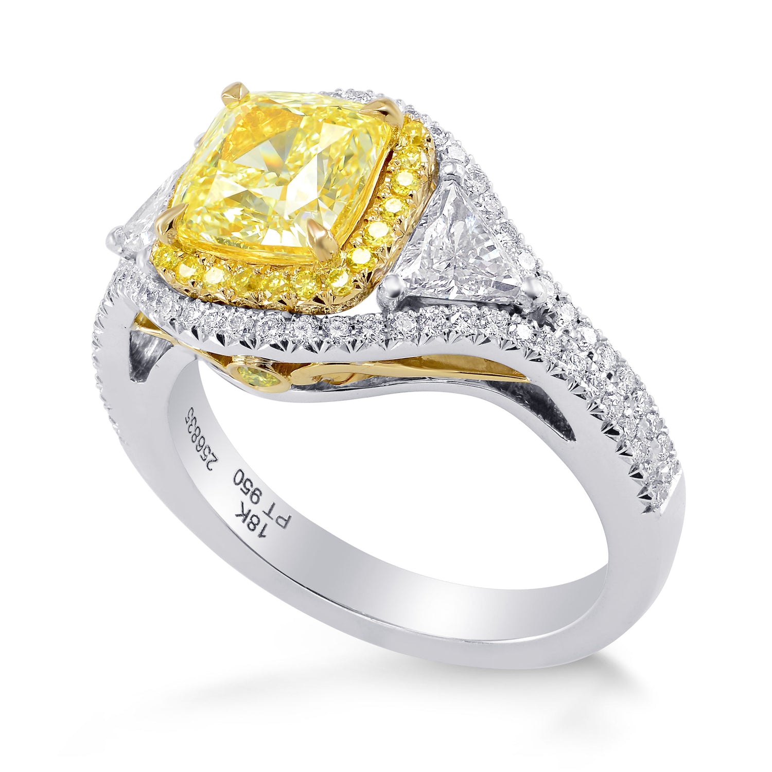 Double Halo Ring Setting with Yellow Diamonds & Triangles - 3