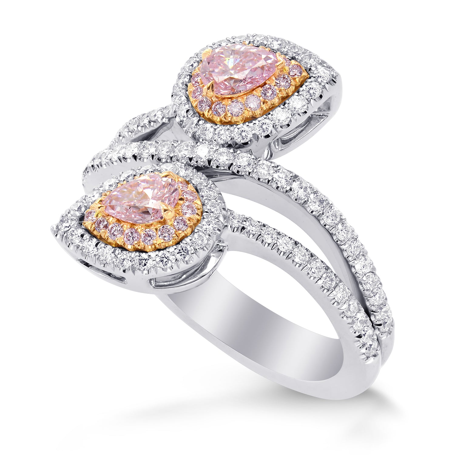 Twin Pink Pear Diamond Halo Ring Setting - 5