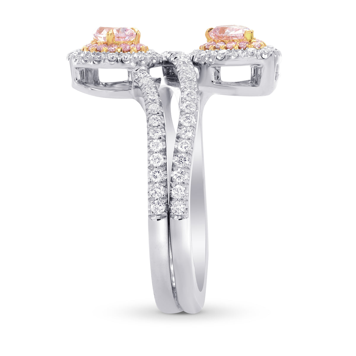 Twin Pink Pear Diamond Halo Ring Setting - 3