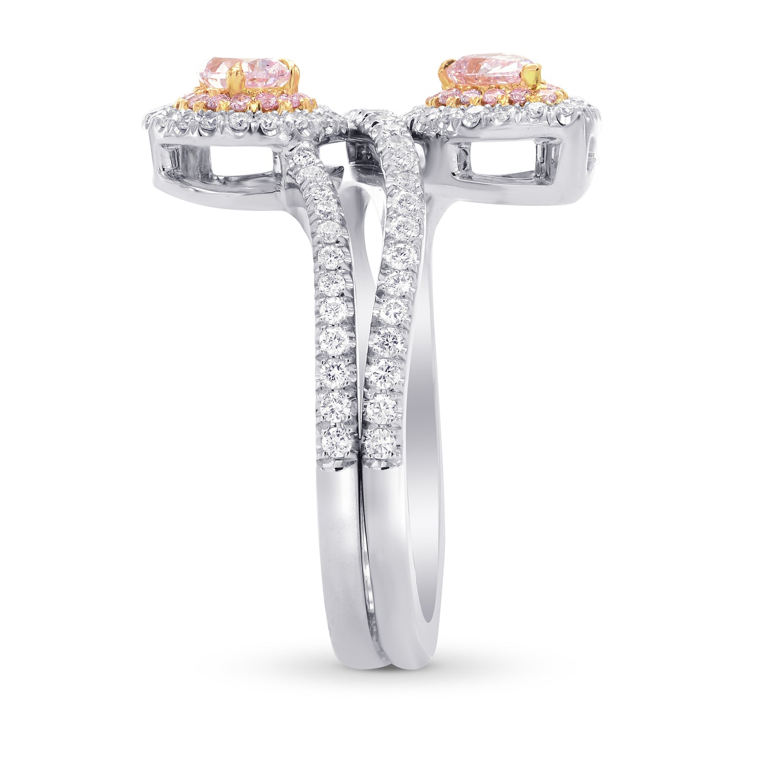 Twin Pink Pear Diamond Halo Ring Setting - 3