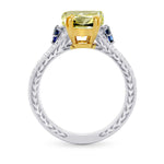Carved Vintage Style Diamond Ring Setting with Sapphire Accents - 2