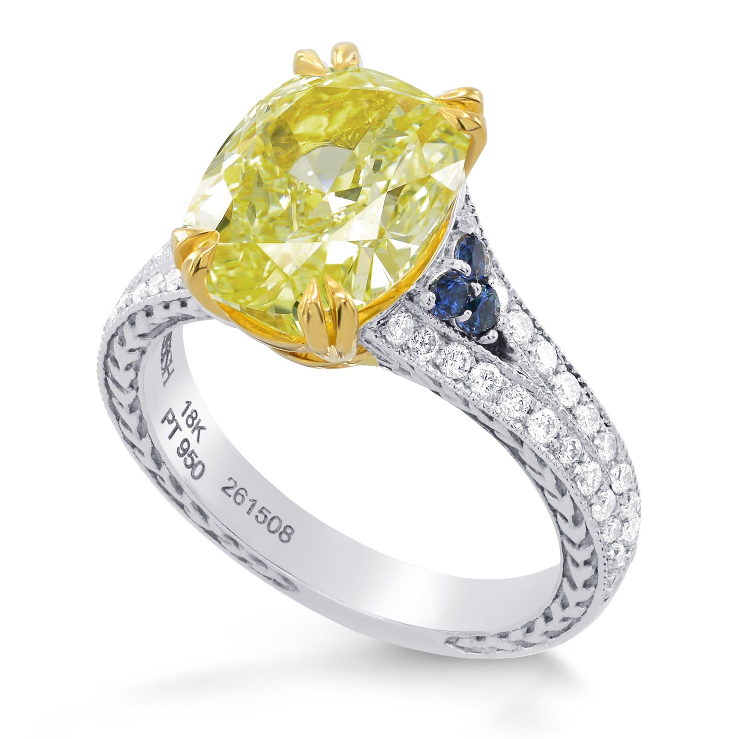 Carved Vintage Style Diamond Ring Setting with Sapphire Accents - 3