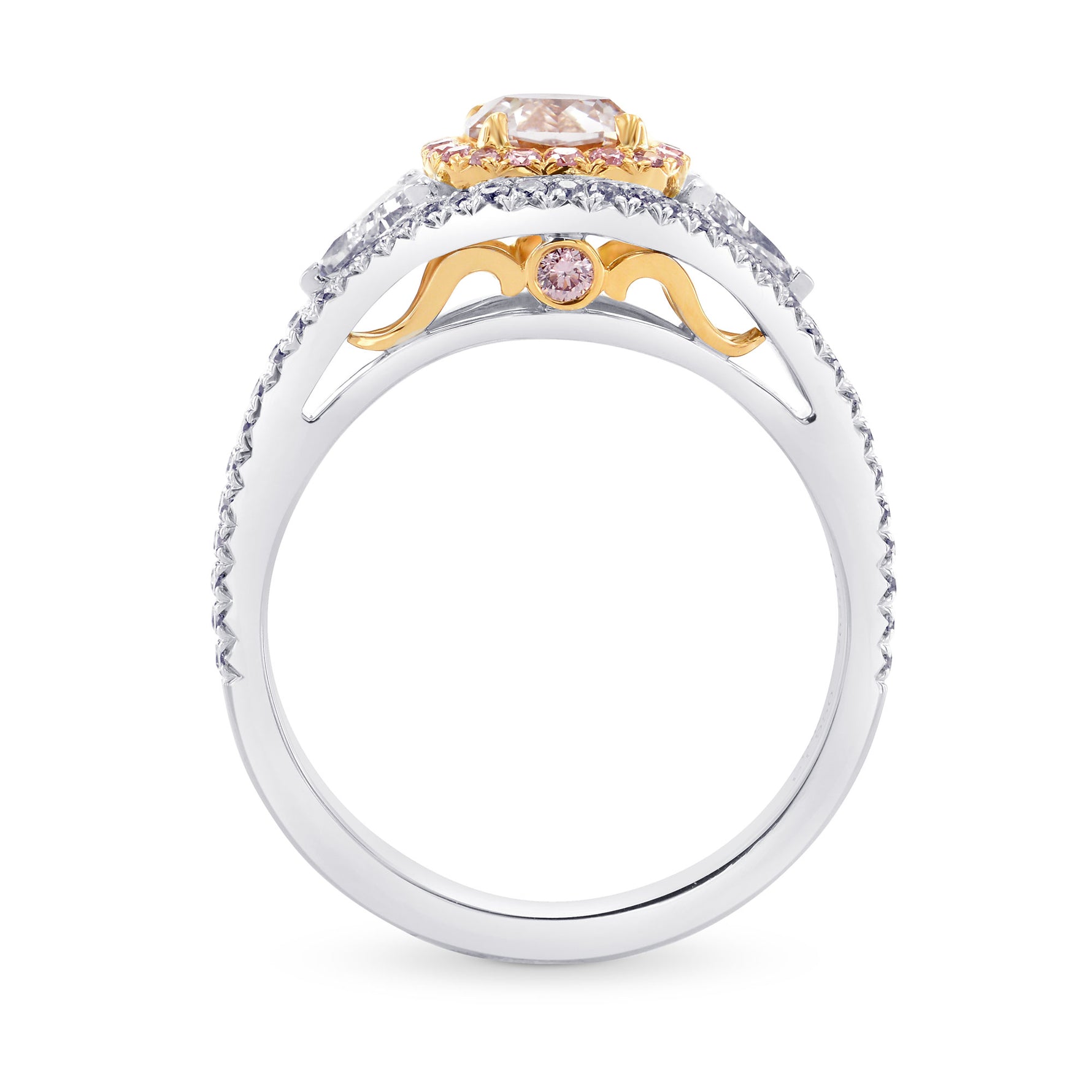 Double Halo Ring Setting with Pink Diamonds & Triangles - 2