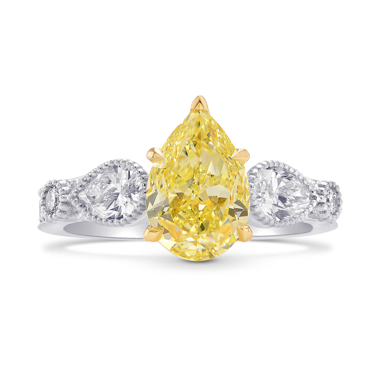 Pear Accent Side-stone Diamond Ring Setting with Milgrain