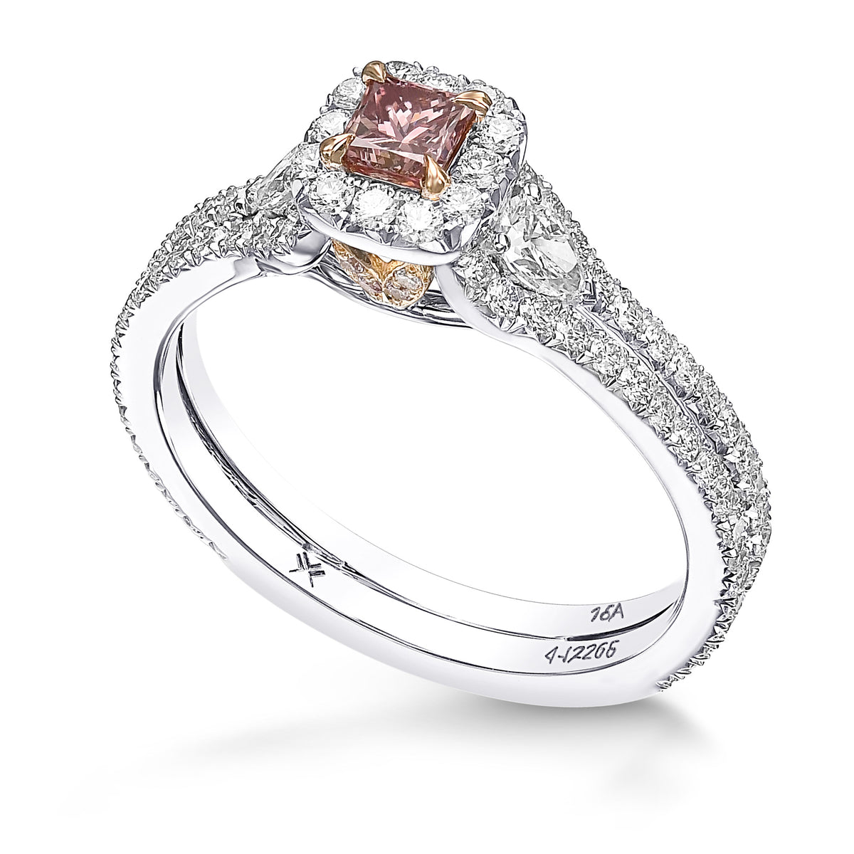 Halo, Pear & Pink Diamond Ring Setting - 3