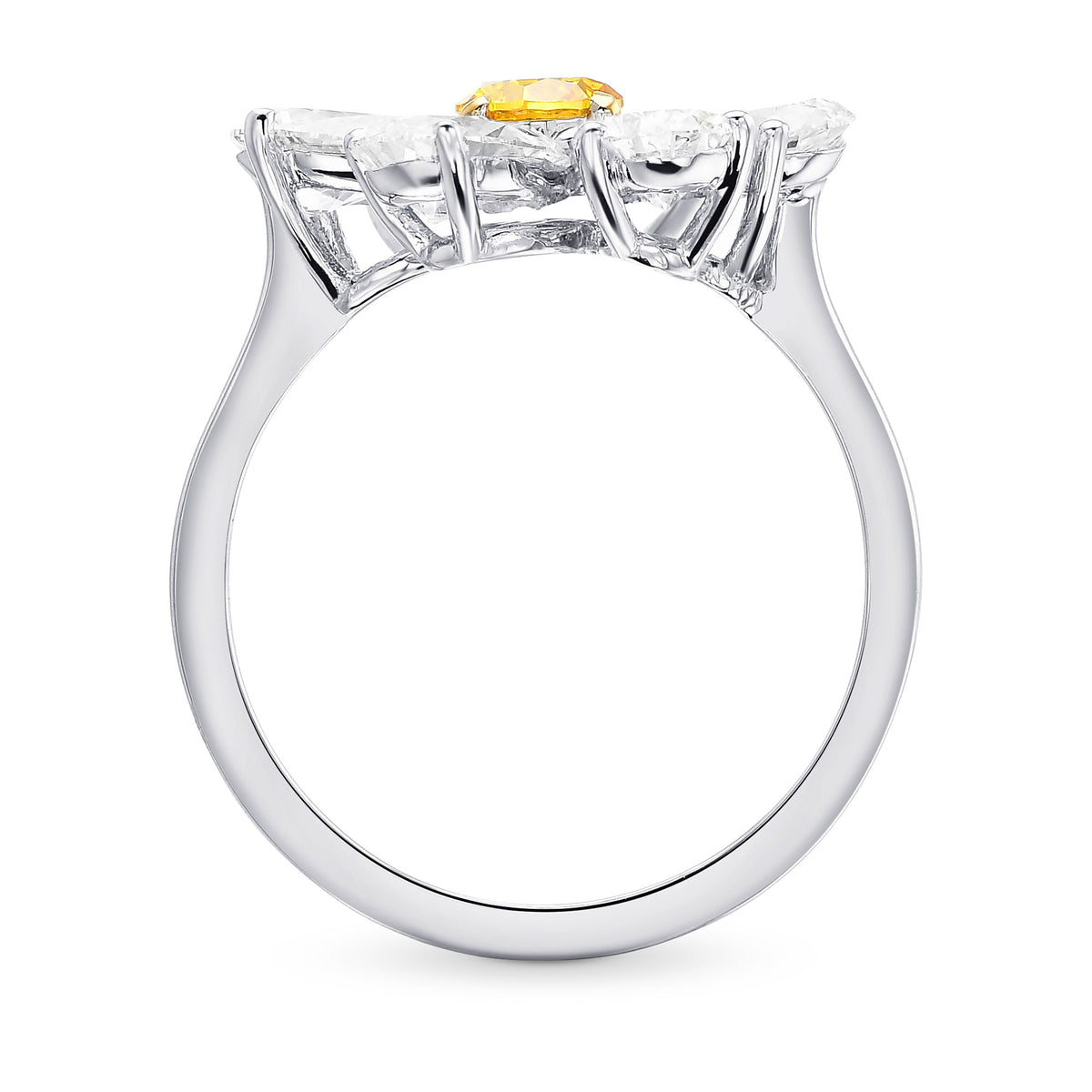 Extraordinary Fancy Vivid Orangy Yellow Round & Pear Diamond Ring
