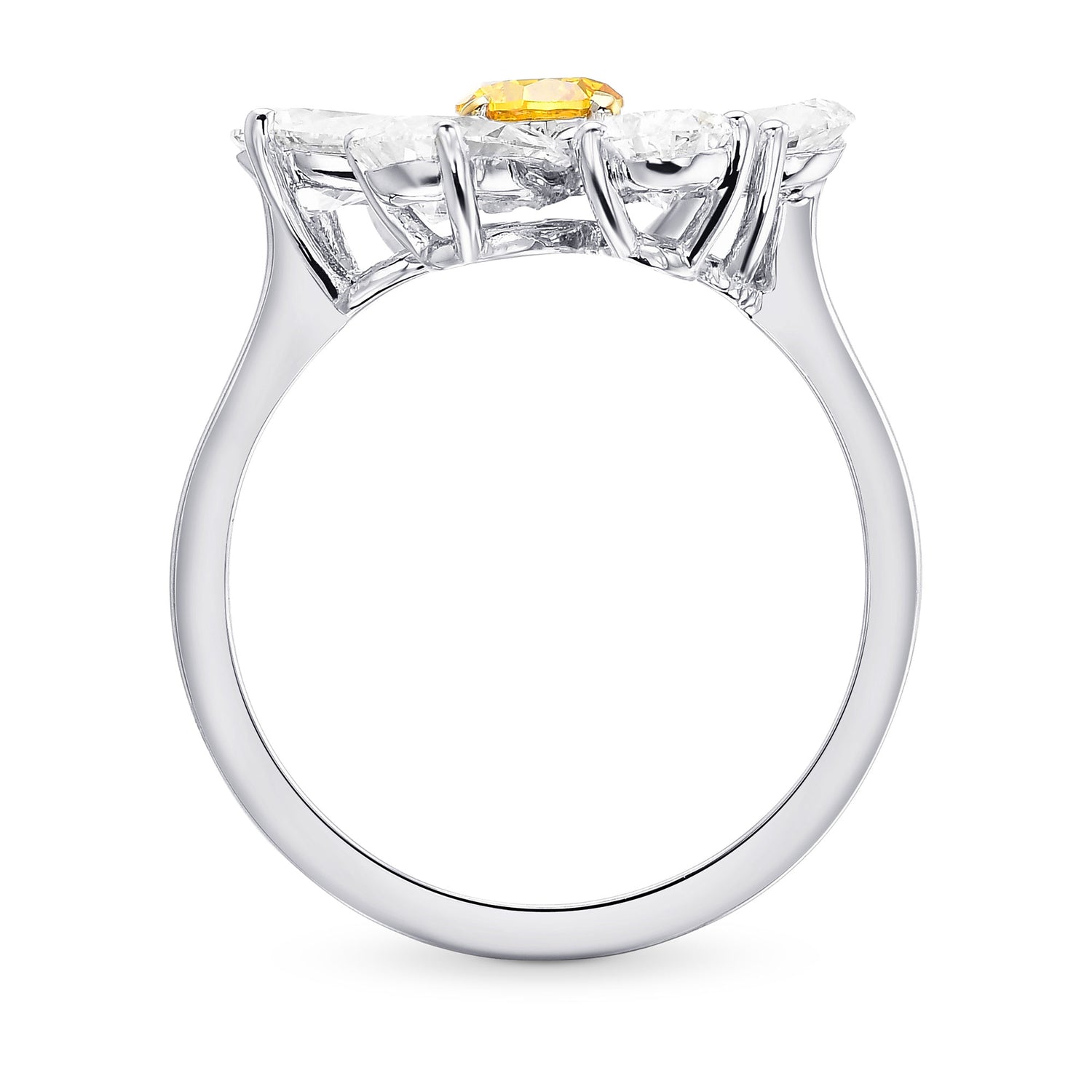 Extraordinary Fancy Vivid Orangy Yellow Round & Pear Diamond Ring