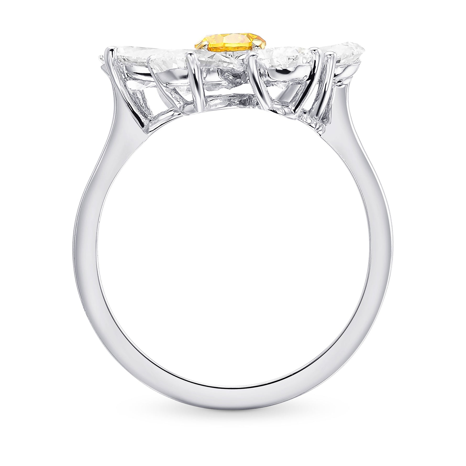 Extraordinary Fancy Vivid Orangy Yellow Round & Pear Diamond Ring