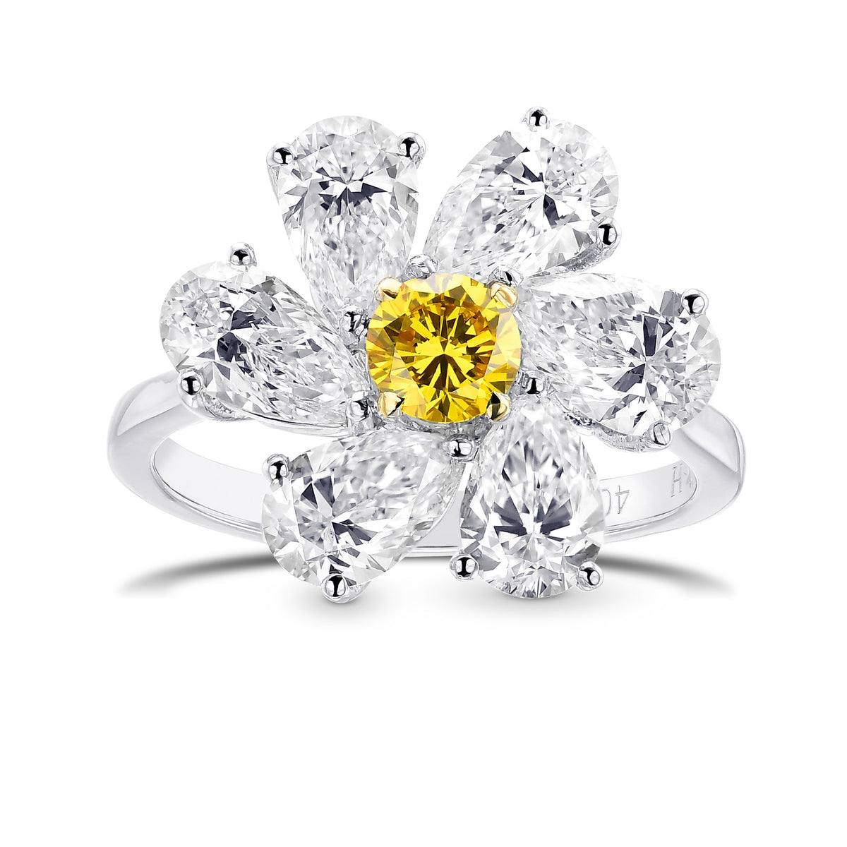 Extraordinary Fancy Vivid Orangy Yellow Round & Pear Diamond Ring