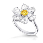 Extraordinary Fancy Vivid Orangy Yellow Round & Pear Diamond Ring
