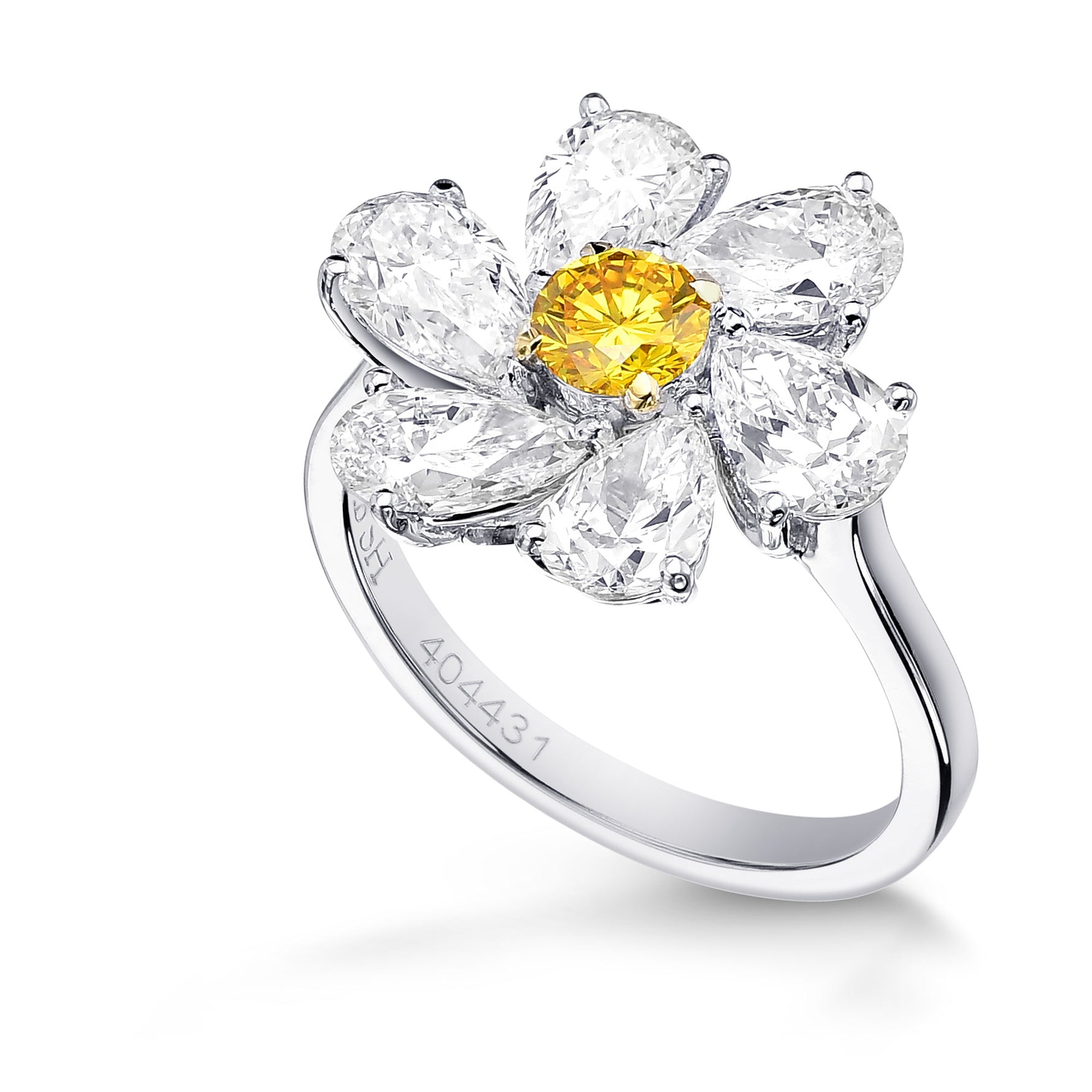 Extraordinary Fancy Vivid Orangy Yellow Round & Pear Diamond Ring