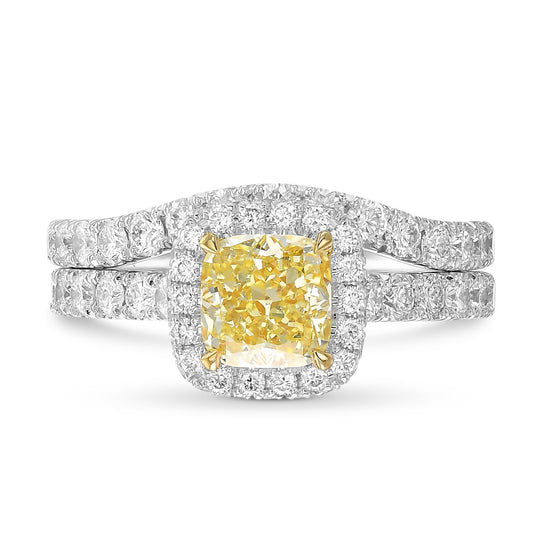 Schicker hellgelber Kissenschliff-Halo-Diamantring