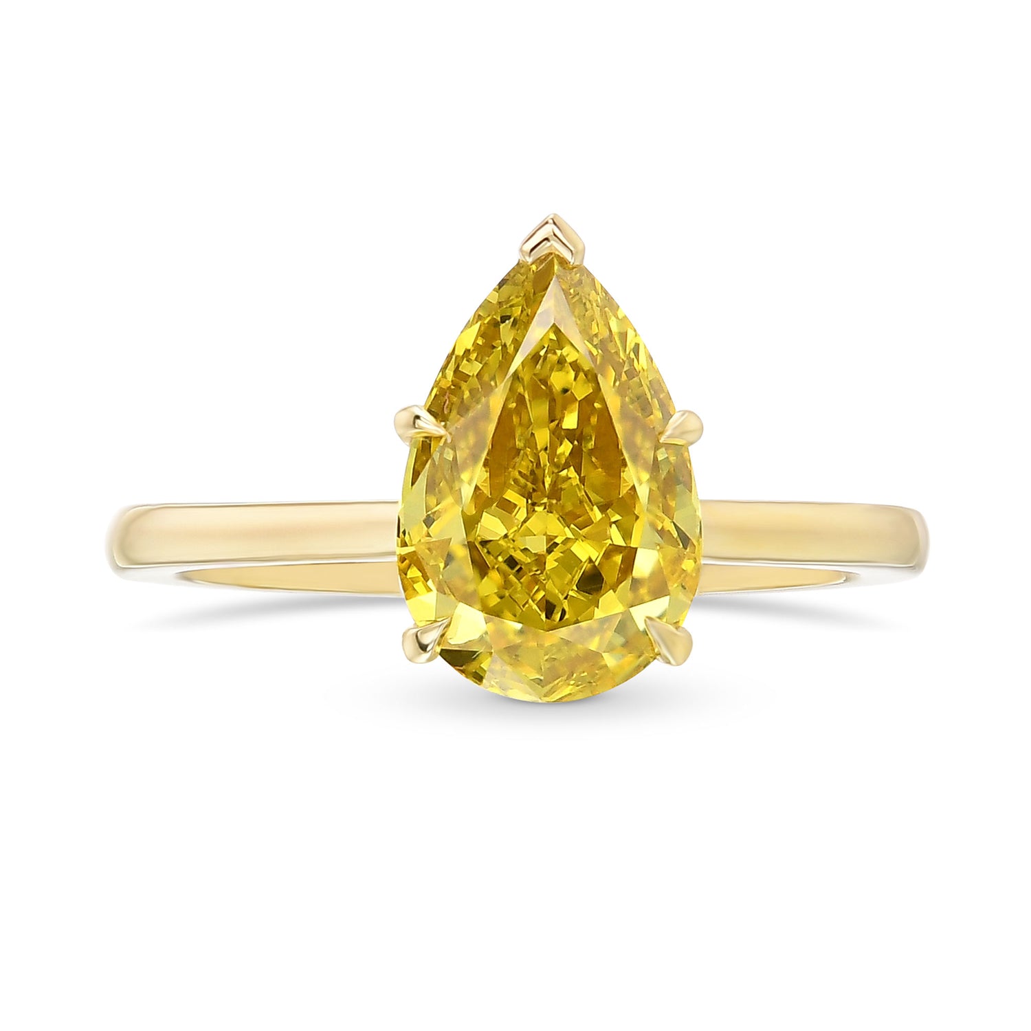 Fancy Deep Brownish Greenish Yellow Pear Diamond Solitaire Ring