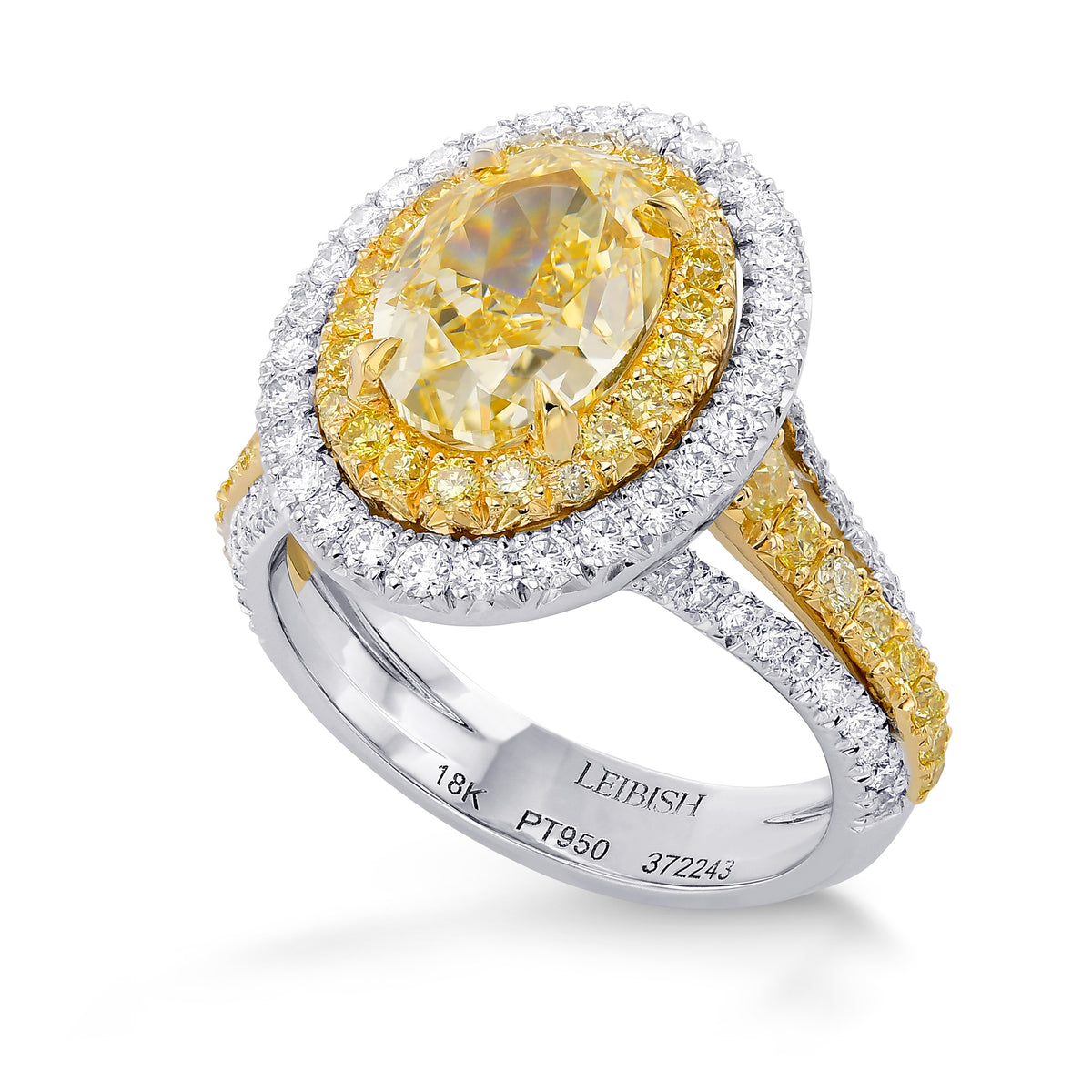Yellow Diamond Double Halo Triple Shank Ring Setting - 3