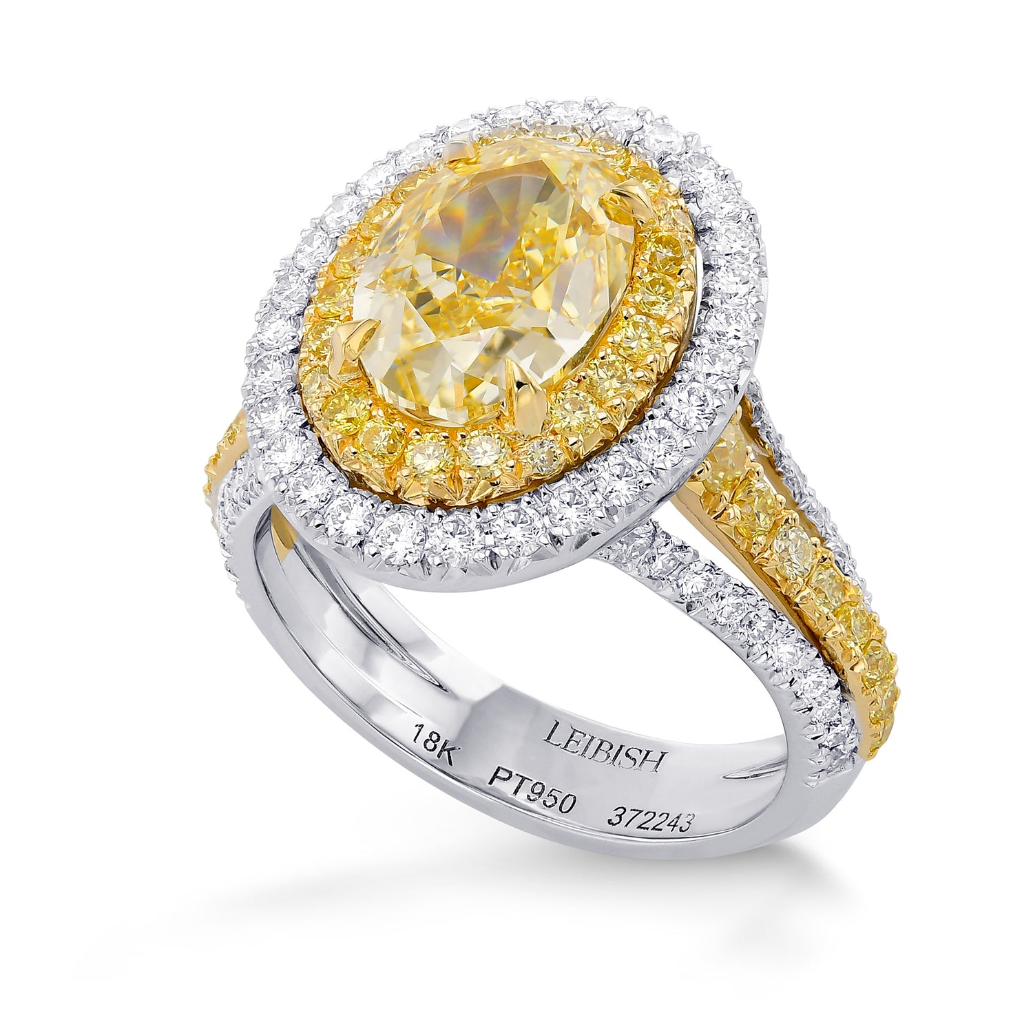 Yellow Diamond Double Halo Triple Shank Ring Setting - 3