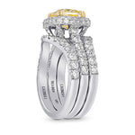 Fancy Yellow Cushion Diamond Halo Wedding Ring Set, with Two Matching Wedding Bands