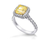 Fancy Yellow Cushion Diamond Halo Wedding Ring Set, with Two Matching Wedding Bands