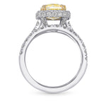 Fancy Yellow Cushion Diamond Halo Wedding Ring Set, with Two Matching Wedding Bands