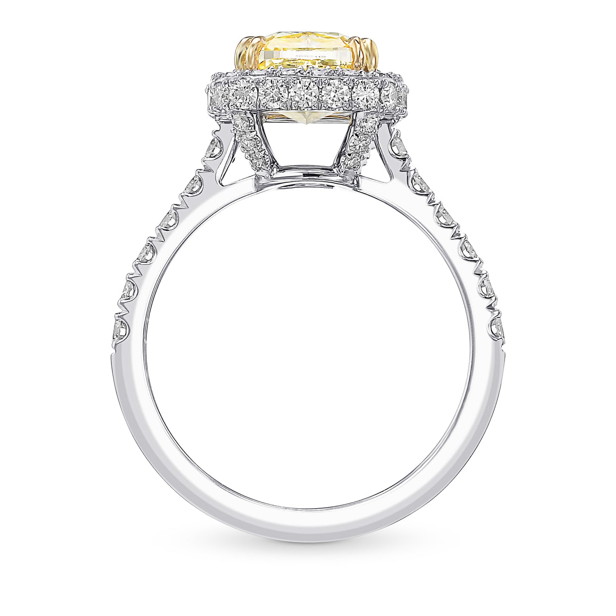 Fancy Yellow Cushion Diamond Halo Wedding Ring Set, with Two Matching Wedding Bands