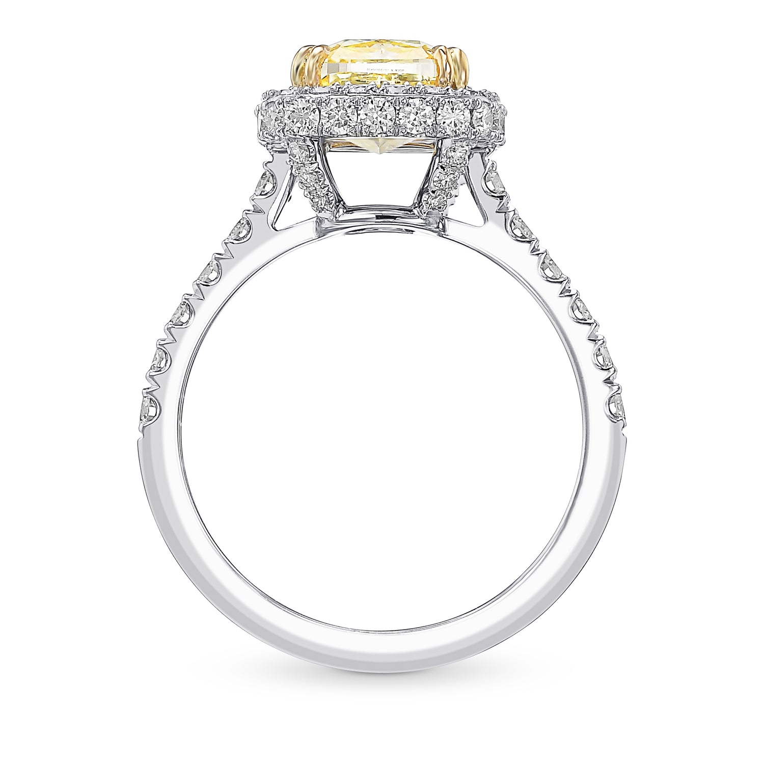 Fancy Yellow Cushion Diamond Halo Wedding Ring Set, with Two Matching Wedding Bands