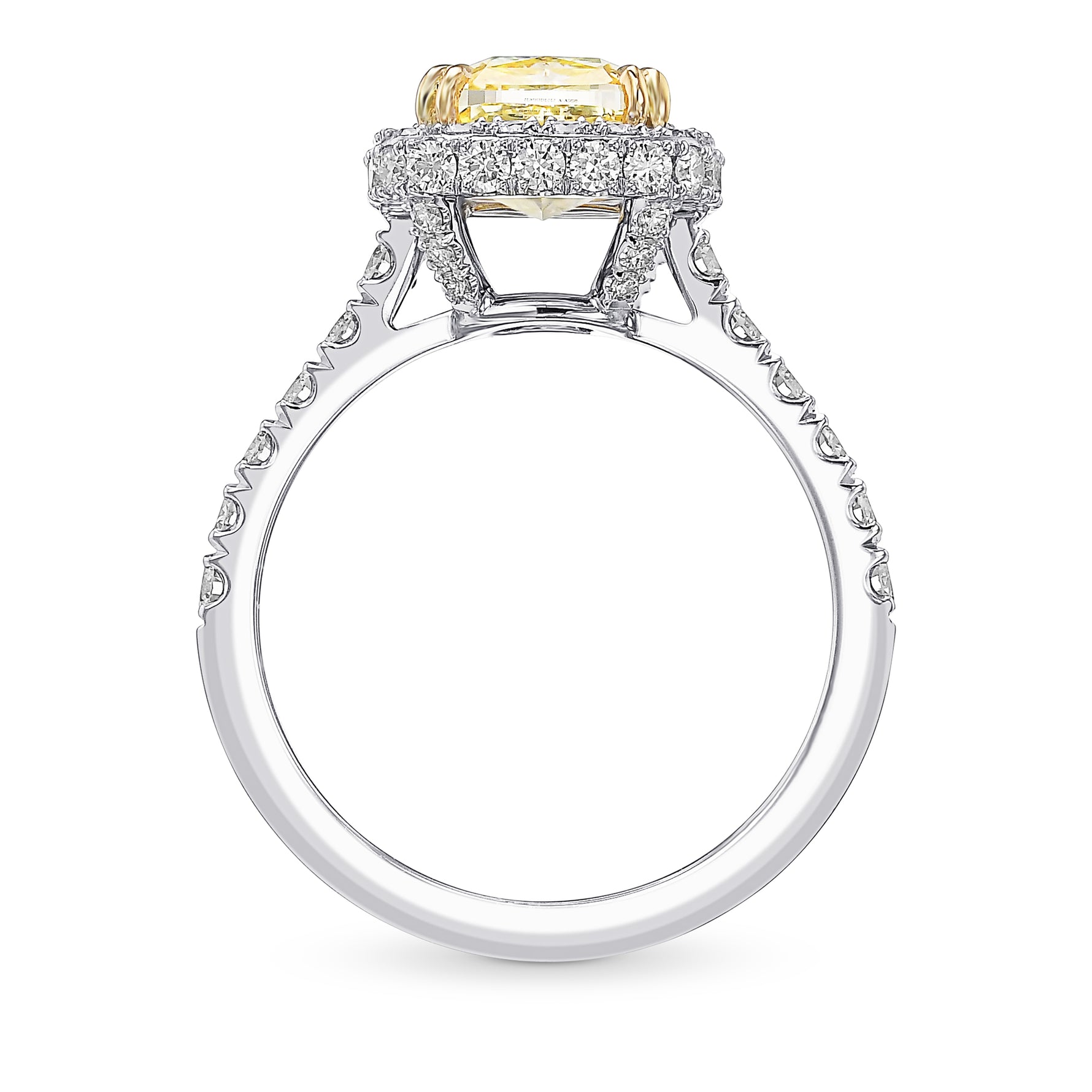 Fancy Yellow Cushion Diamond Halo Wedding Ring Set, with Two Matching Wedding Bands
