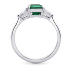 Green Colombian Emerald & Triangle 3 Stone Diamond Ring