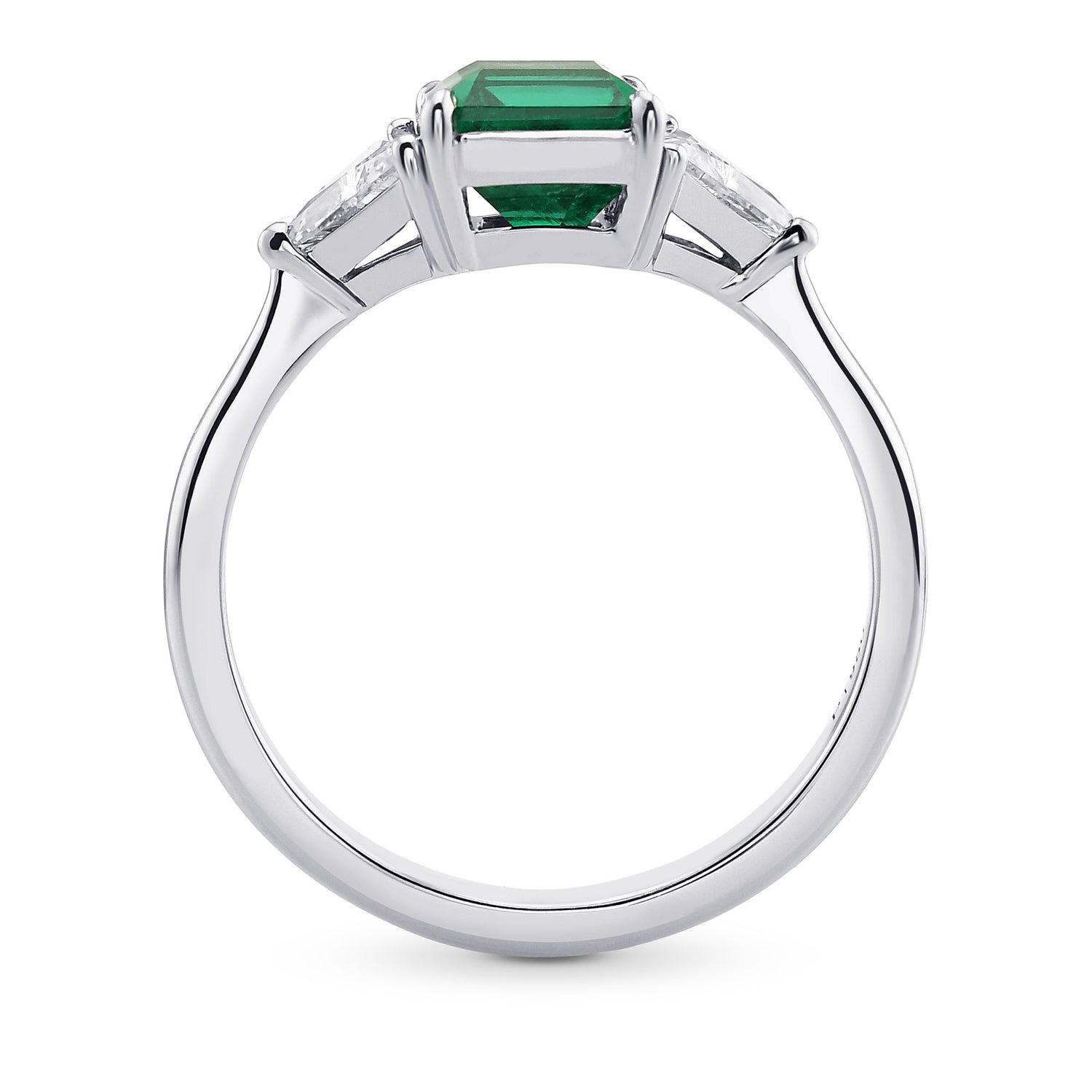 Green Colombian Emerald & Triangle 3 Stone Diamond Ring