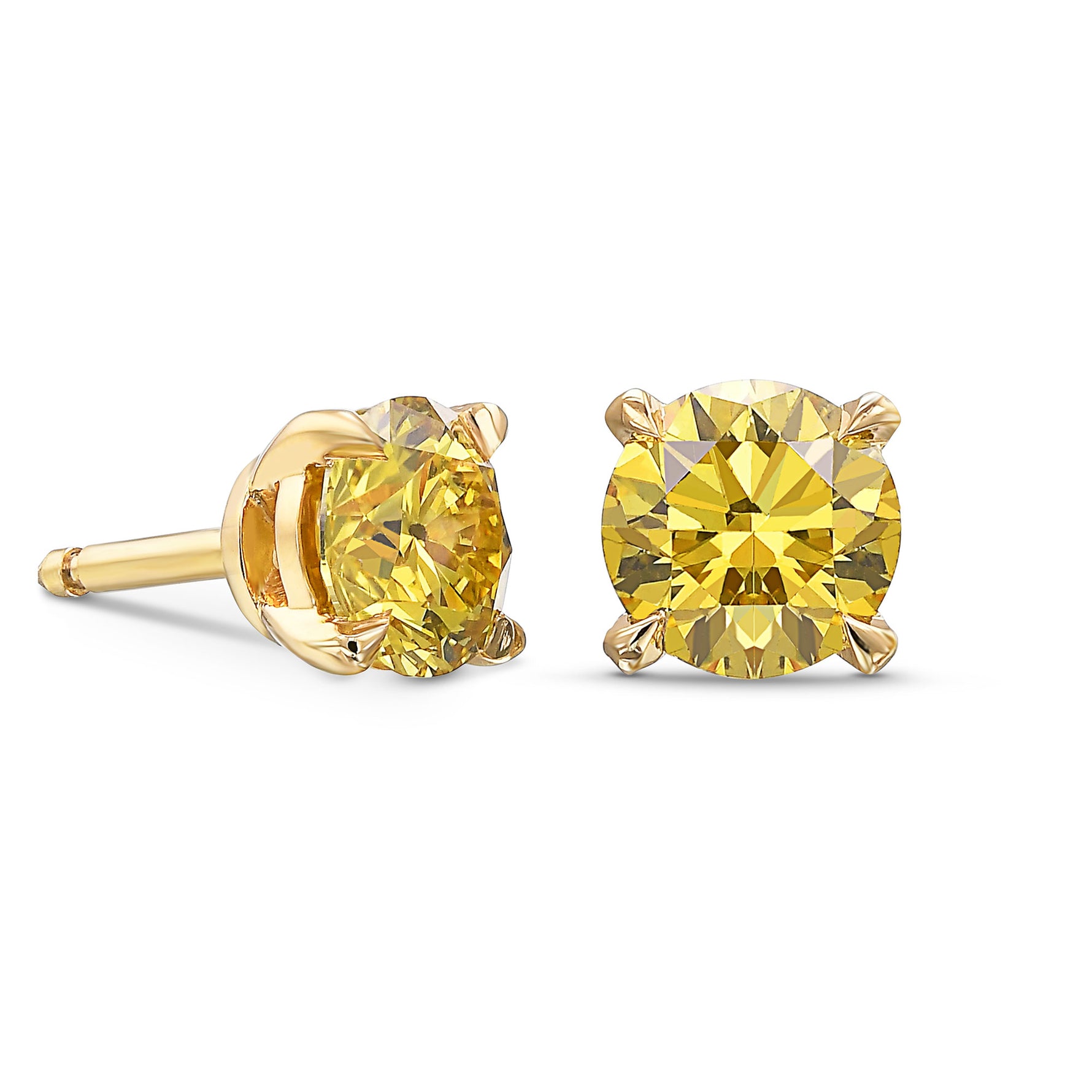 Fancy Deep Yellow Round Stud Earrings