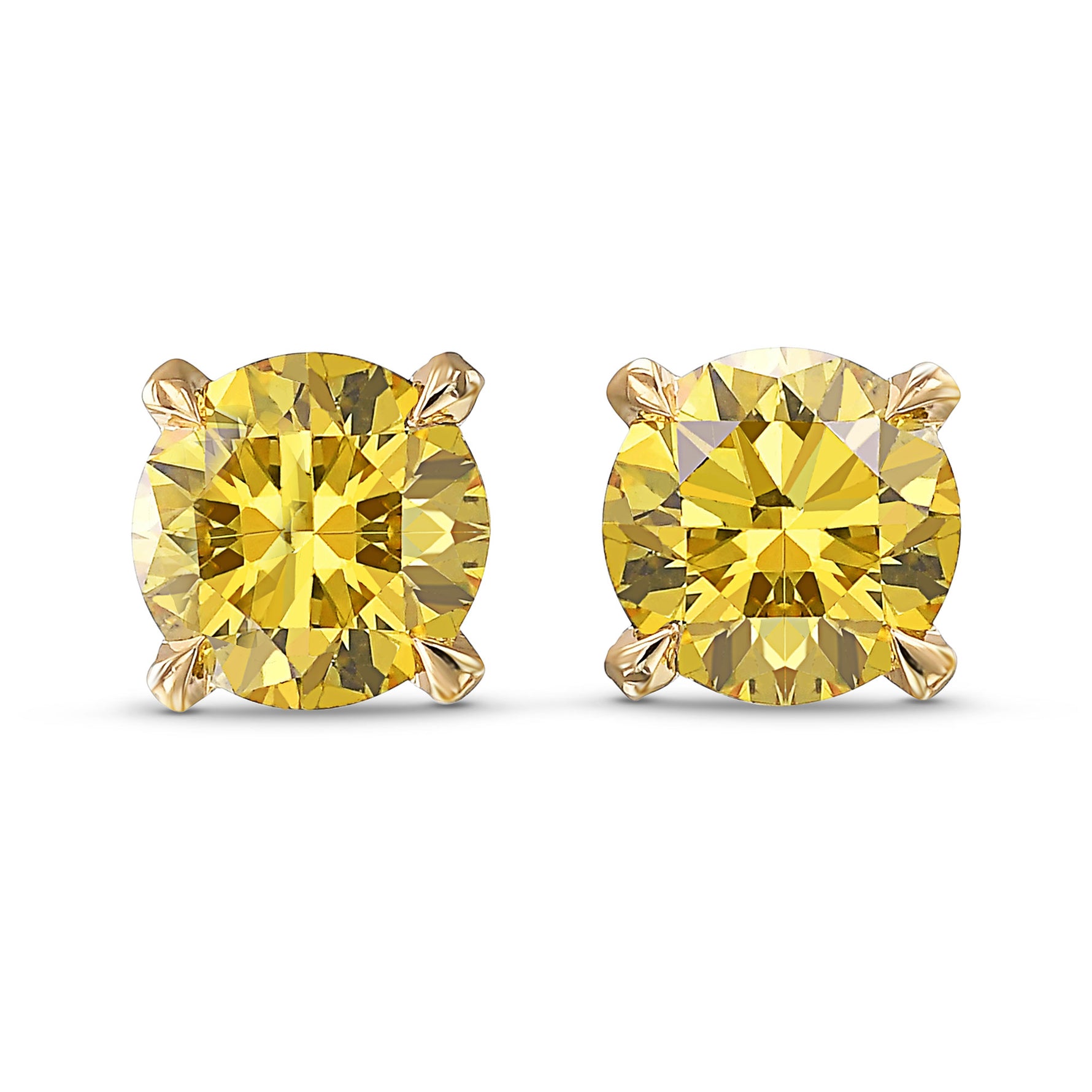 Fancy Deep Yellow Round Stud Earrings