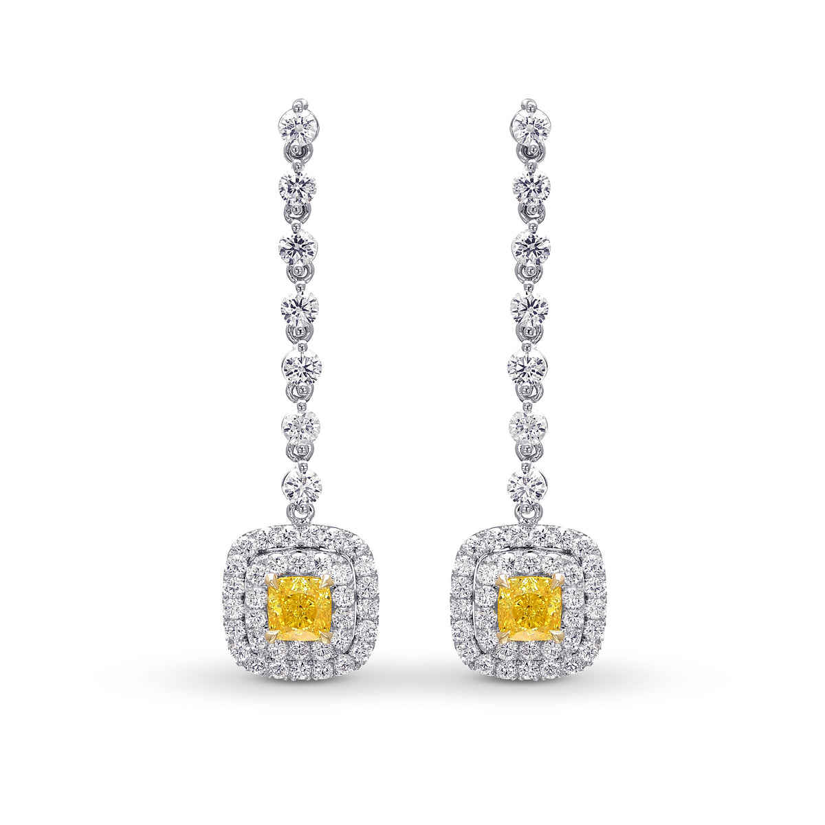 Fancy Vivid Yellow Diamond Halo Drop Earrings 