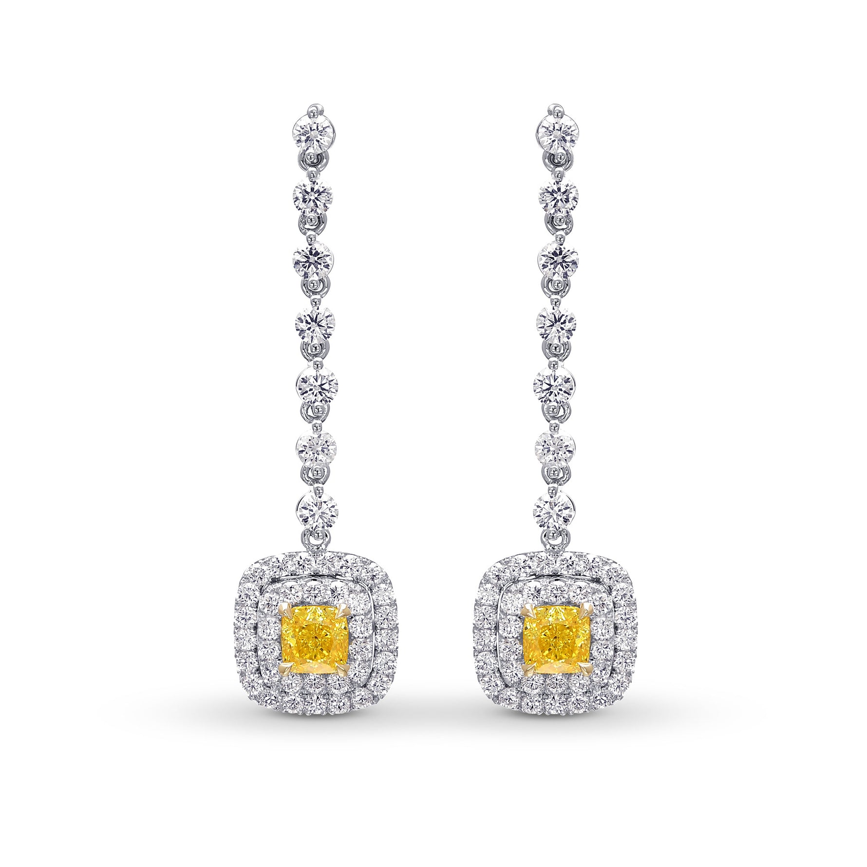 Fancy Vivid Yellow Diamond Halo Drop Earrings 