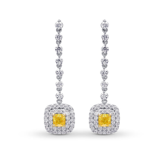 Fancy Vivid Yellow Diamond Halo Drop Earrings 
