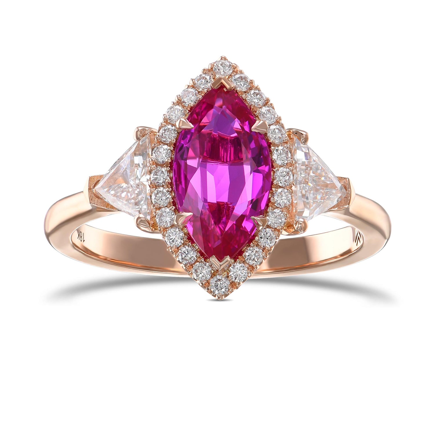 Three Stone Triangle Halo Diamond Ring - 4