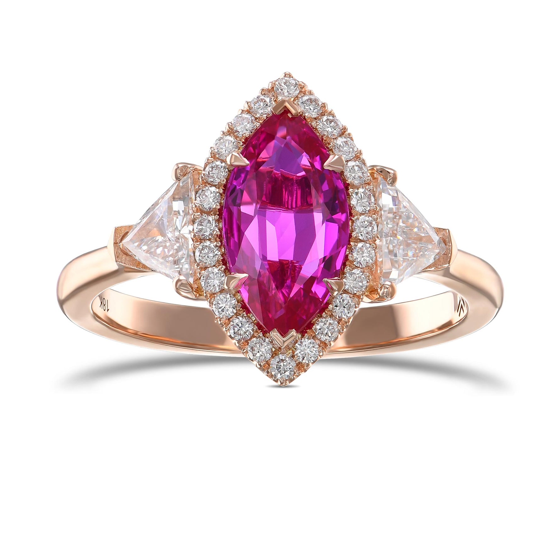 Three Stone Triangle Halo Diamond Ring - 4