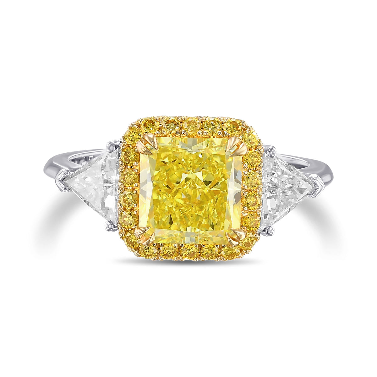 Three Stone Triangle & Yellow Halo Diamond Ring Setting