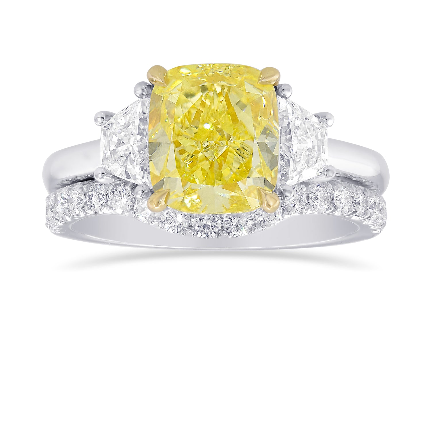 Engagement Trapezoid Side Stone and Wedding Ring Setting