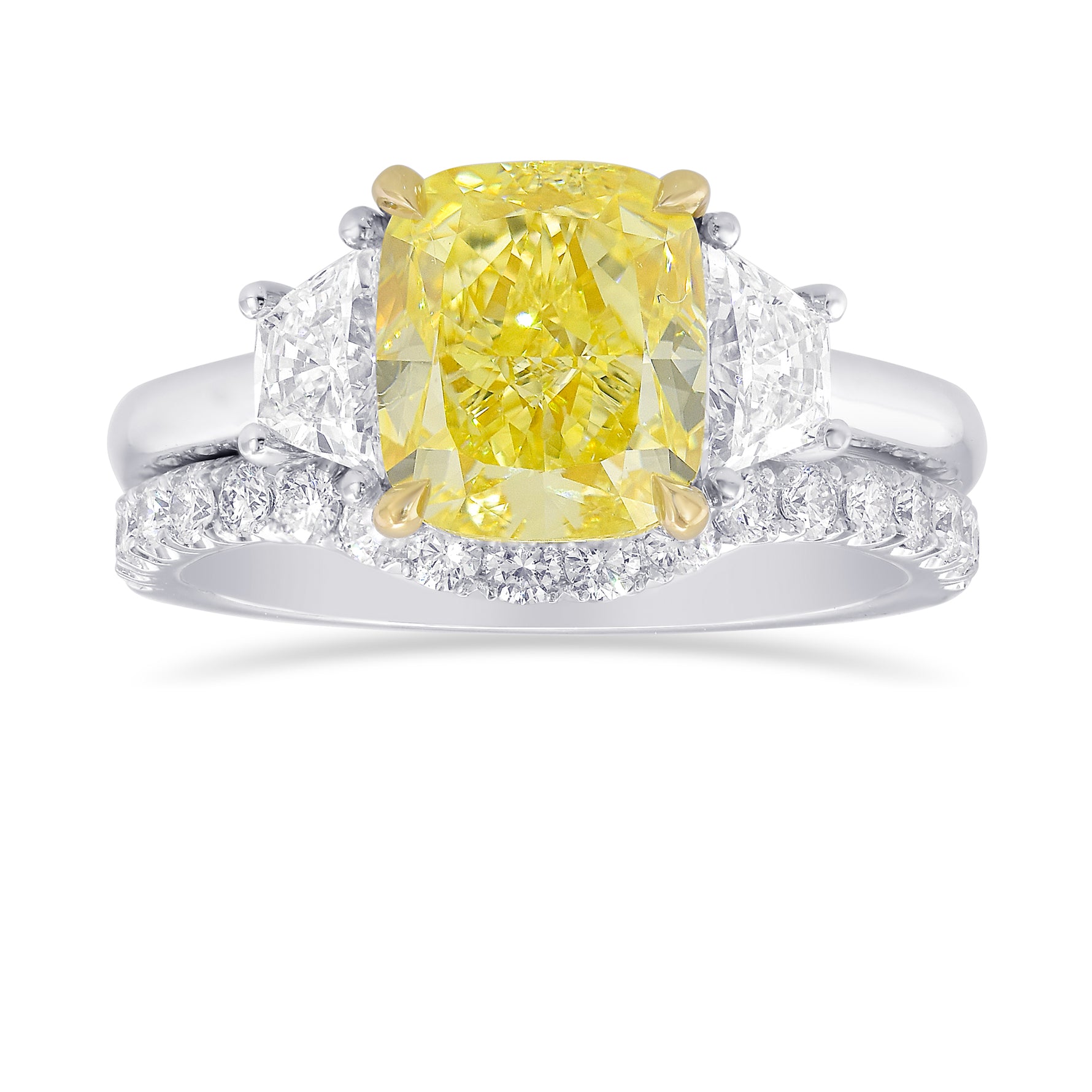 Engagement Trapezoid Side Stone and Wedding Ring Setting