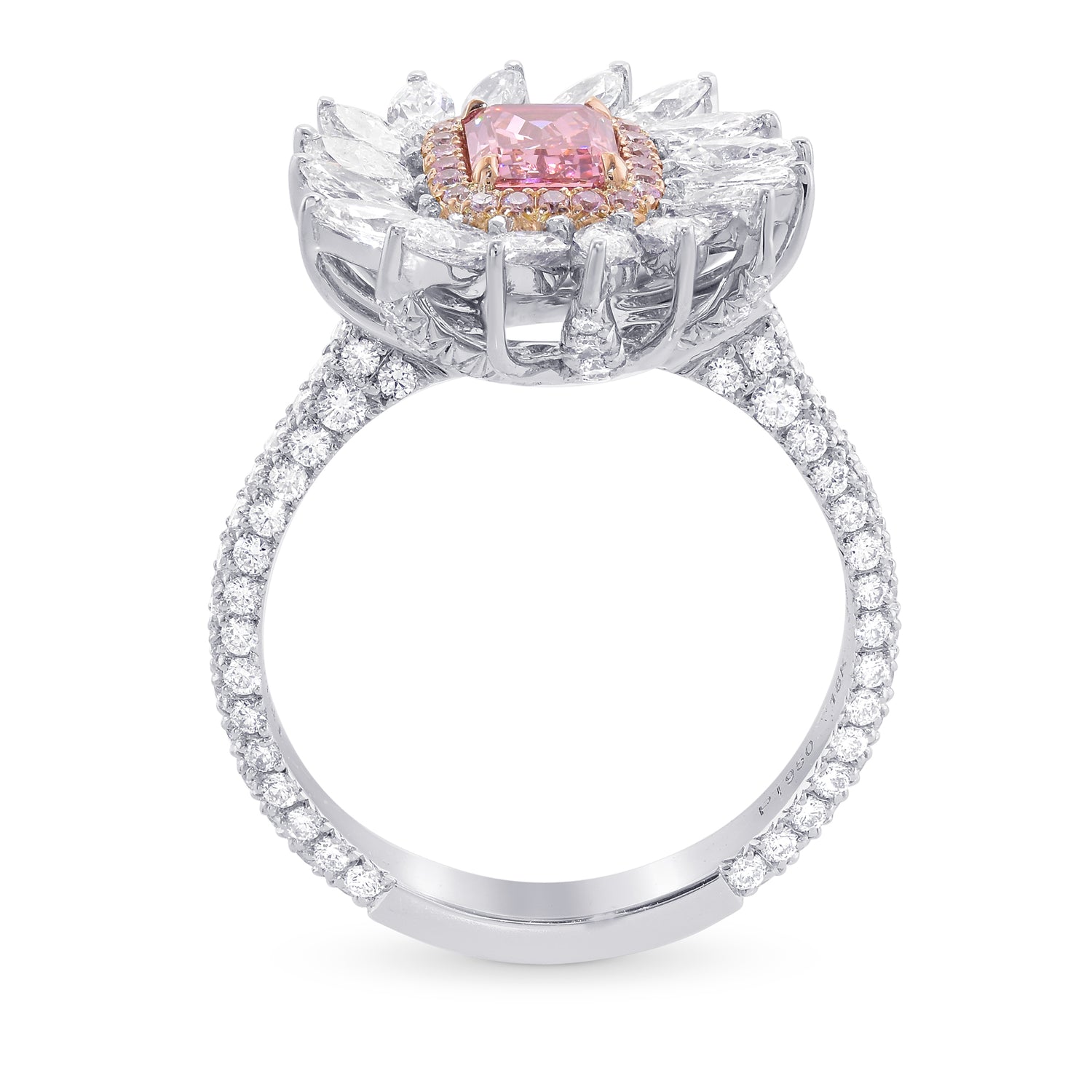 Extraordinary Pink Halo and Marquise Diamond Dress Ring Setting - 2