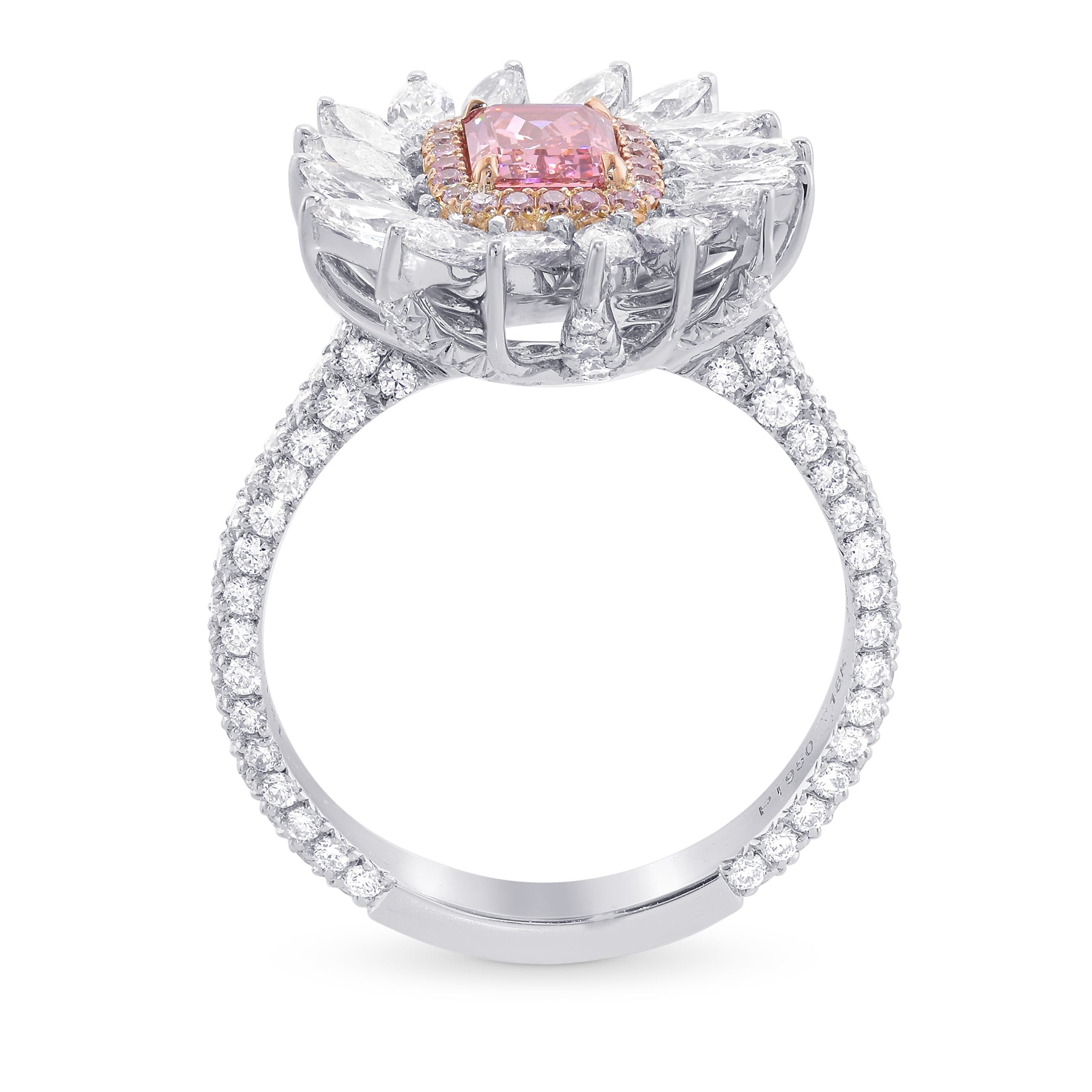 Extraordinary Pink Halo and Marquise Diamond Dress Ring Setting - 2