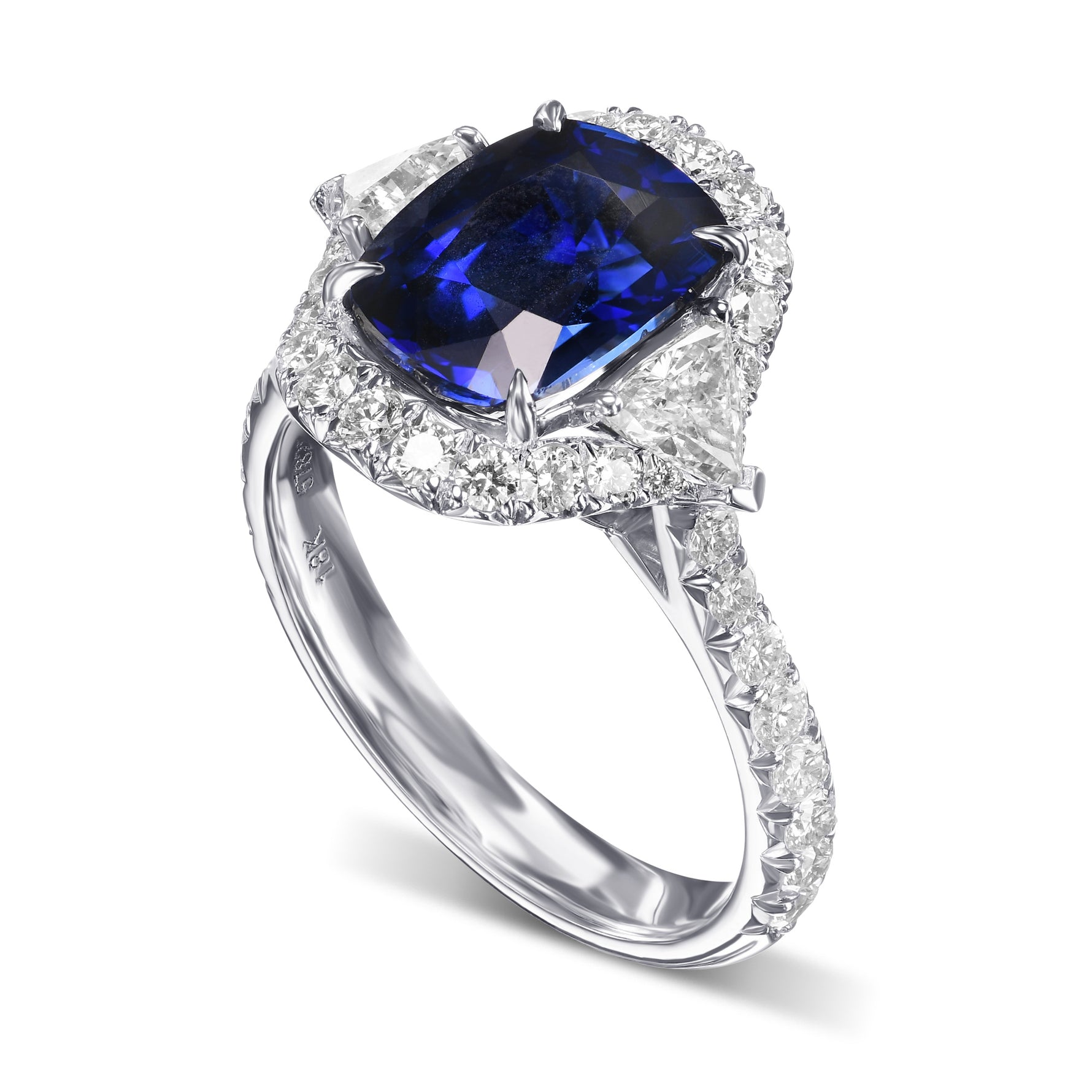 Triangle Three Stone & Halo Diamond Ring Setting - 3