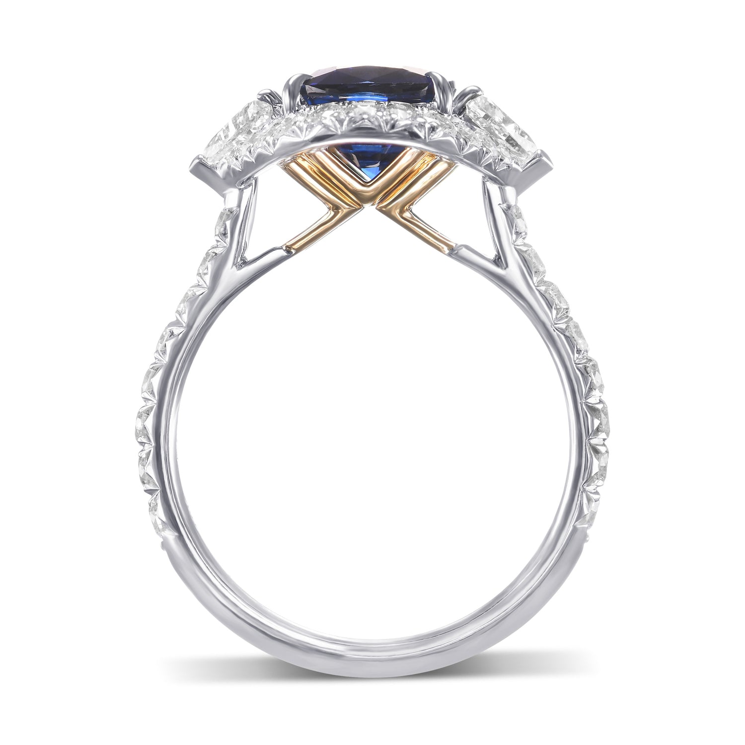 Triangle Three Stone & Halo Diamond Ring Setting - 2