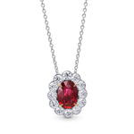 Scalloped Ruby & Round Brilliant Diamond Halo Pendant