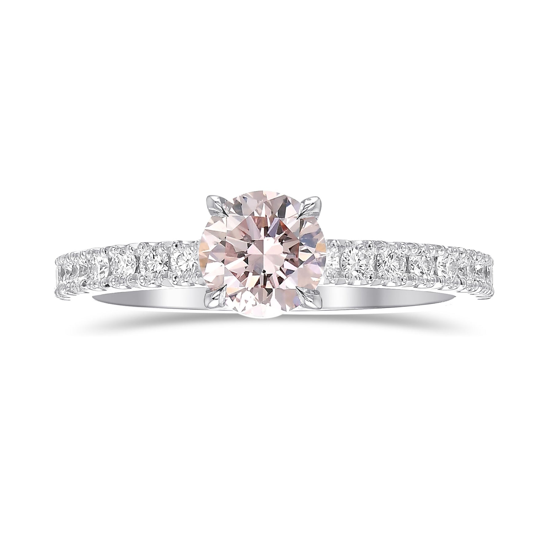 Fancy Orangy Pink Round Side Stone Diamond Ring