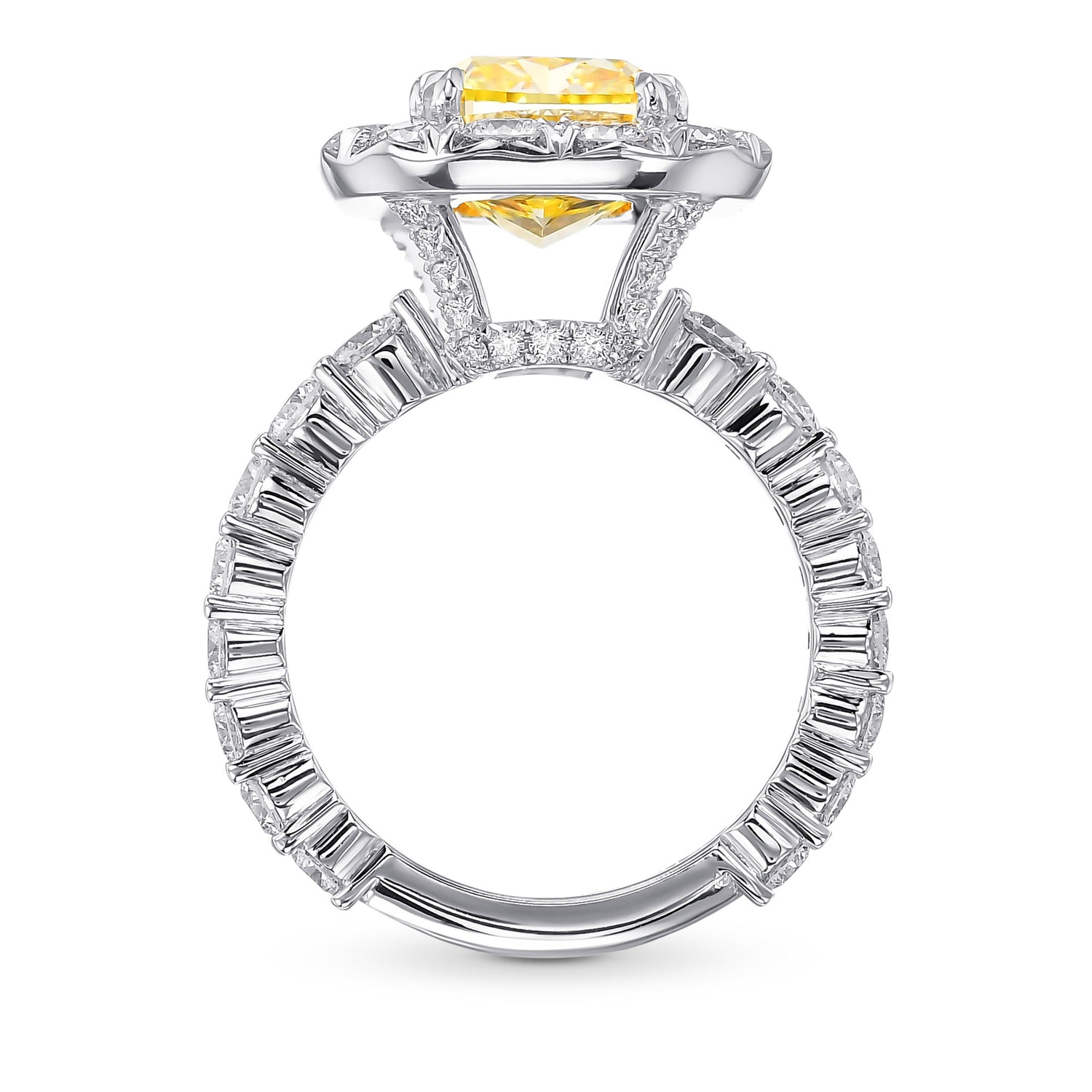 Fancy Intense Yellow Cushion Diamond Halo Ring 