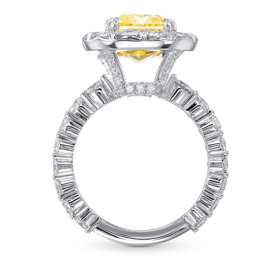 Fancy Intense Yellow Cushion Diamond Halo Ring 
