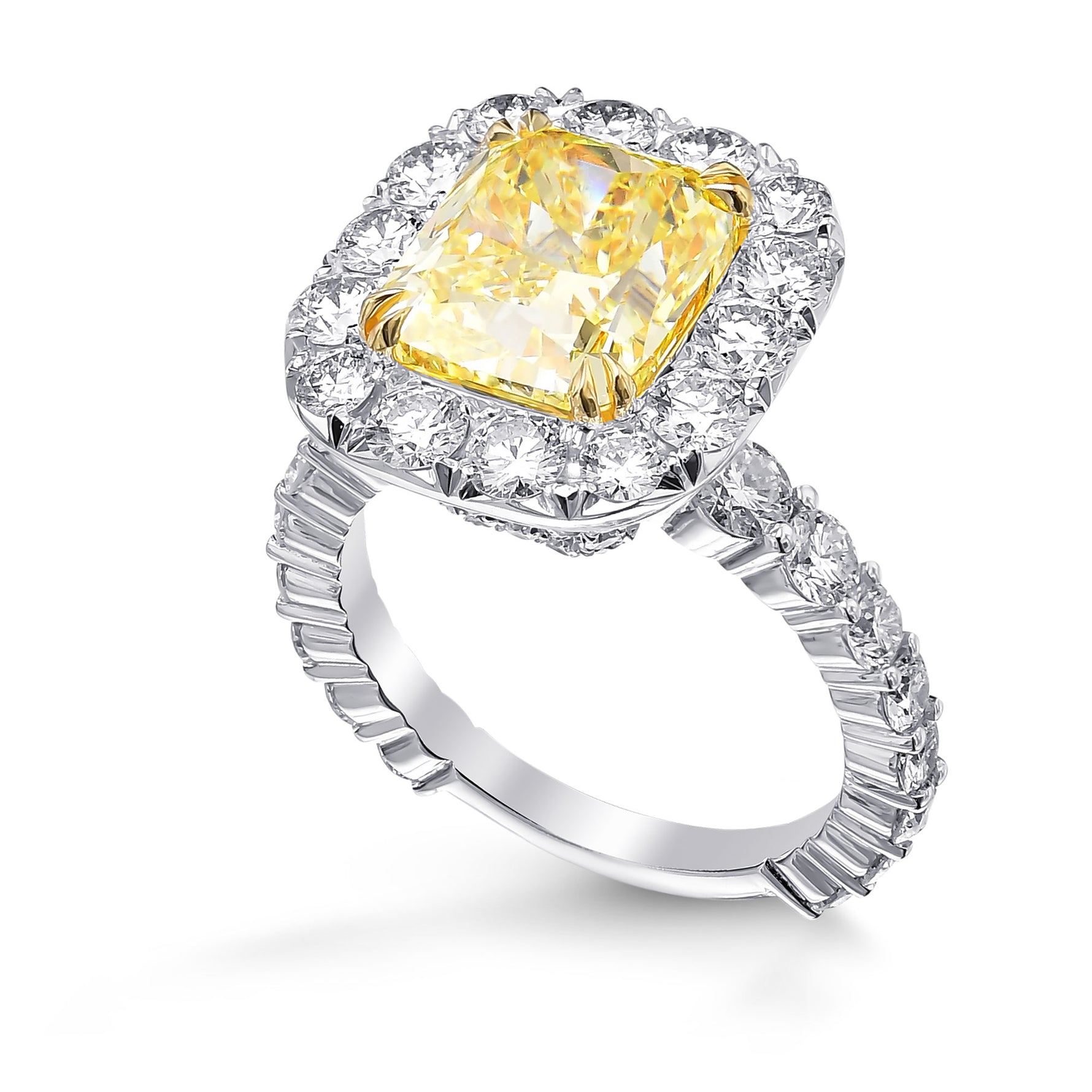 Fancy Intense Yellow Cushion Diamond Halo Ring 