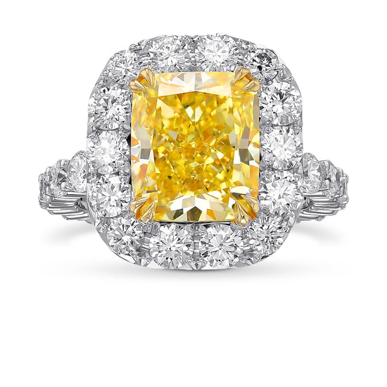 Fancy Intense Yellow Cushion Diamond Halo Ring 