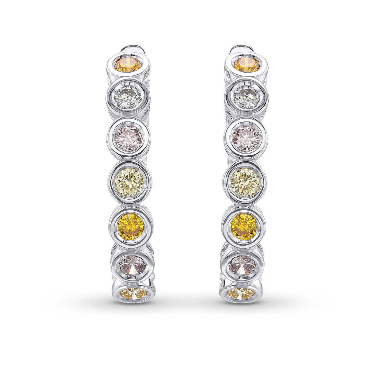 Multicolor Round Diamond Hoop Earrings